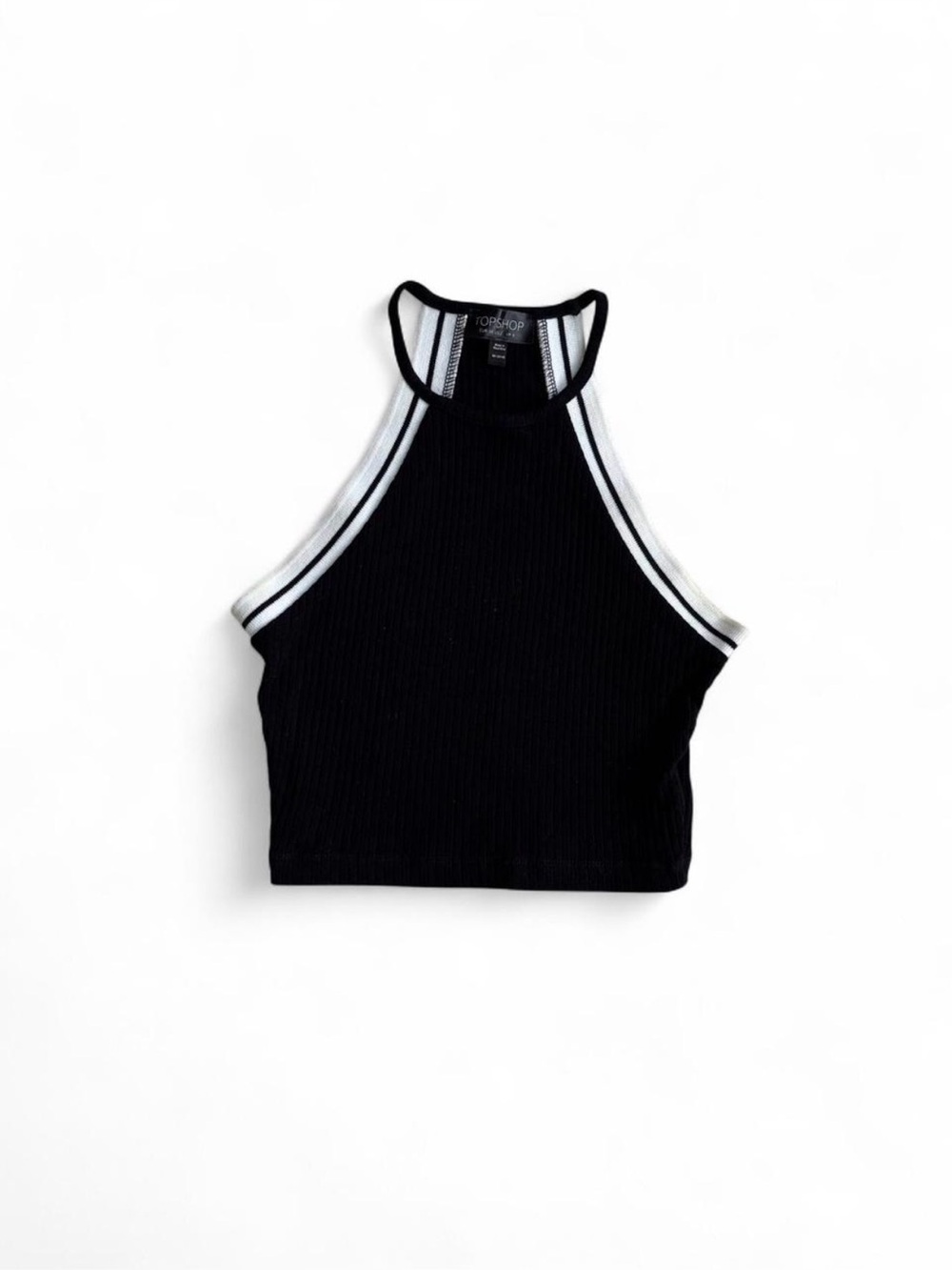 Topshop Ribbed Black and White Stripe Crop Top